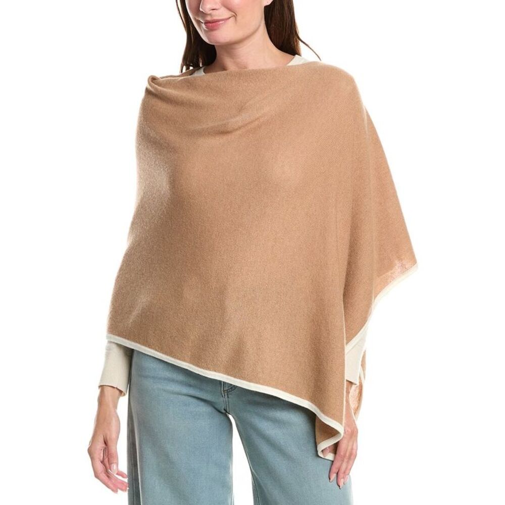 Sofiacashmere Tipped Cashmere-Blend Poncho, Brown